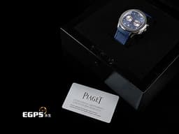 PIAGET 伯爵 Piaget Polo Chronograph 計時碼錶 G0A48024 不鏽鋼材質 劍型指針<font color="#0582f5"> </font><font color="#05f0f0">冰河藍色橫向雕紋面盤 銀色計時盤 深藍色橡膠錶帶</font> <font color="#FF0000">2026年保卡</font> 自動上鍊 42mm