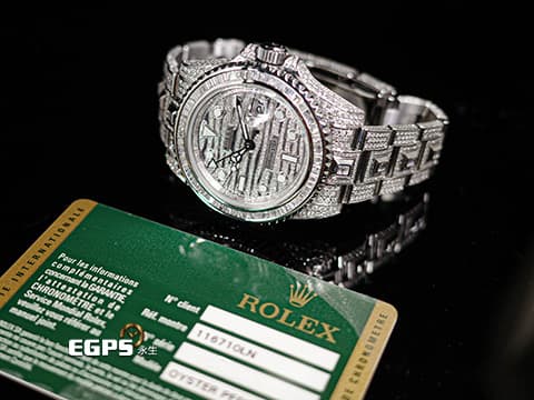 ROLEX 勞力士 GMT-MASTER II 格林威治型 116710LN 兩地時間 116710 不鏽鋼材質 精鑲滿天星鑽石虎紋面盤、精鑲梯鑽雙向旋轉錶圈、滿鑲錶帶及摺疊帶扣&nbsp;自動上鍊 40mm