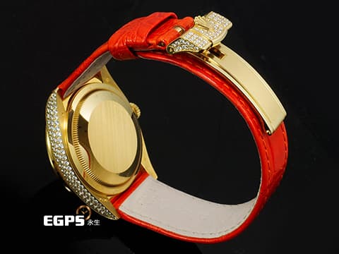 ROLEX 勞力士 Day-Date 36 蠔式 星期日曆型 128159RBR&nbsp;18K黃金材質 128159&nbsp;原廠鑲嵌滿天星鑽石面盤、錶圈、錶殼、錶扣 橘色琺瑯羅馬數字時標&nbsp;DD36 經典 官網型錄查不到的隱藏版&nbsp;2025年保卡  自動上鏈 36mm