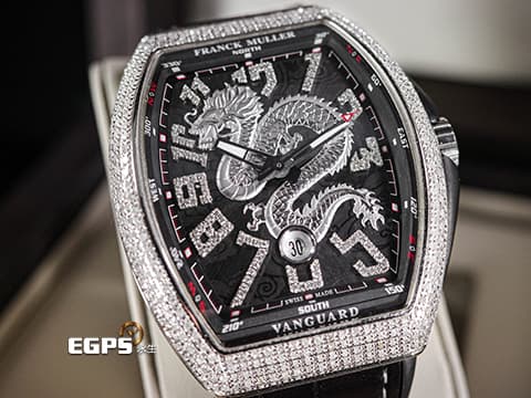 Franck Muller 法蘭穆勒 FM錶 Vanguard Yachting 遊艇系列 Dragon King Limited Edition 龍王&nbsp;限量188只&nbsp;精鑲鑽圈、面盤&nbsp;V45 YT SC DT AC NR 酒桶型 不鏽鋼 自動腕錶  44x54mm