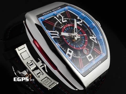 Franck Muller 法蘭穆勒 FM Vanguard&nbsp;Racing Skeleton V45SCDTSQTRCGJ&nbsp;藍色&amp;紅色元素 賽車風格鏤空面盤&nbsp;限量50支 2023年保單 自動上鏈 44x54 mm