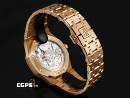 Audemars Piguet 愛彼 AP Royal Oak 皇家橡樹 15500OR.OO.1220OR.01 18K玫瑰金材質 鏈帶款 <font color="#05f0f0">黑色鐫刻Grande Tapisserie大型格紋面盤</font>&nbsp;<font color="#FF0000">2020年保卡 </font> 自動上鍊 41mm