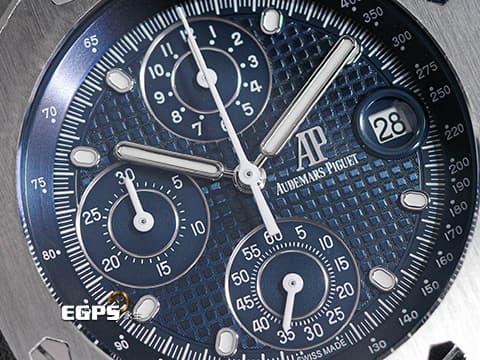 Audemars Piguet 愛彼 AP錶 Royal Oak Offshore 皇家橡樹 離岸型 26238ST.OO.2000ST.01 經典初代雲夜藍「Petite Tapisserie」格紋面盤 飛返 計時碼錶 26238 ST 不鏽鋼 2022年保卡 最新易換式錶帶系統 另附膠帶錶帶 自動上鍊 42mm