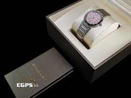 BVLGARI 寶格麗 Bulgari Lady系列 103711 不鏽鋼材質&nbsp;<font color="#fdc4dd">粉紅色面盤 鑲嵌粉色尖晶石錶冠</font>&nbsp;<font color="#ff0000">2026年保卡</font>&nbsp;石英機芯 33mm
