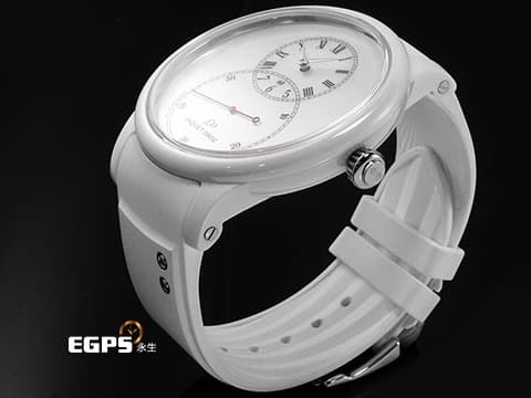 JAQUET DROZ 雅克德羅 JD錶 Grande Seconde J003036208 白色陶瓷材質 白色珍珠貝母面盤 原廠鑲嵌鑽石裝飾白色錶帶&nbsp;2021年保卡 新錶訂價：566,000元&nbsp;自動上鍊 44mm