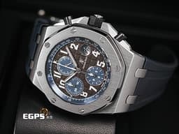 Audemars Piguet 愛彼 AP錶 Royal Oak Offshore 皇家橡樹 離岸型 26470ST.00.A099CR.01 <font color="#602a06">深棕色超大型格紋面盤</font>搭配<font color="#51a3f0">藍色計時圈</font><font color="#2112f3">&nbsp;</font>不鏽鋼 計時碼錶&nbsp;<font color="#FF0000">2018年保卡 </font>自動上鍊 42mm