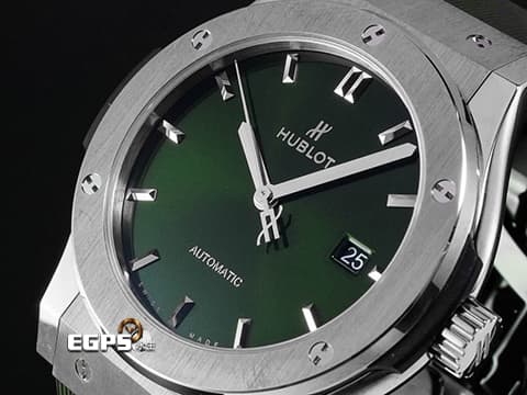 HUBLOT 宇舶 Classic Fusion Chronograph 42 經典融合 542.NX.8970.RX&nbsp;不鏽鋼材質&nbsp;綠色太陽紋面盤 2026年電子保單&nbsp;自動上鍊 42mm