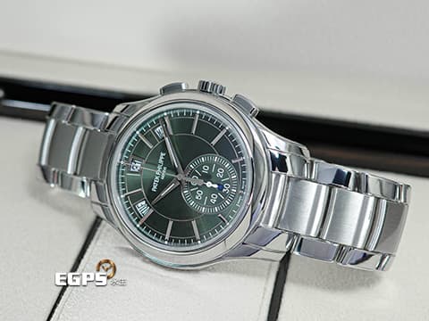 Patek Philippe 百達翡麗 PP錶 Complications 複雜功能時計 Flyback Chronograph Annual Calendar&nbsp;橄欖綠色日輝紋面盤&nbsp;5905/1A-001 飛返 計時碼表 年曆錶 不鏽鋼&nbsp;2021年台灣公司貨&nbsp;自動上鍊 42mm