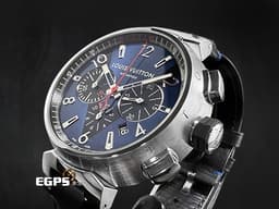 LOUIS VUITTON 路易威登 Tambour系列 Blue Chronograph Q102V0 <font color="#ff0000">法式頂級時尚與硬核機械工藝品 側面鐫刻 LOUIS VUITTON 字母 </font><font color="#0582f5">金屬藍黑色大型V字面盤&nbsp;</font>計時碼錶 自動上鍊 44mm
