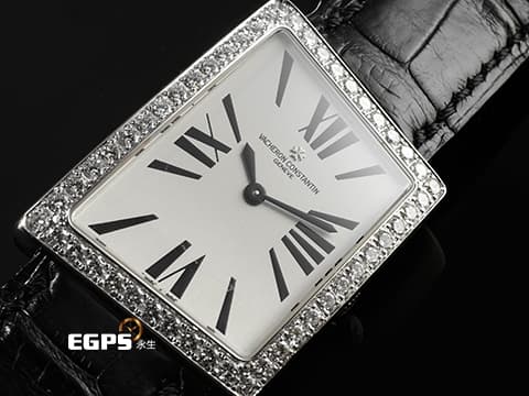 VACHERON CONSTANTIN 江詩丹頓 1972  系列 37510/000G 18K白金材質 銀色拉絲面盤 原廠鑲嵌鑽石錶圈 26 x 36.5mm