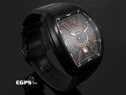 FRANCK MULLER 法蘭穆勒 Vanguard系列 V45 SC DT TT NR BR 5N  鍍PVD不鏽鋼&amp;玫瑰金材質 灰色拉絲直條紋面盤 2025年保單 酒桶型 自動上鍊 44x54mm