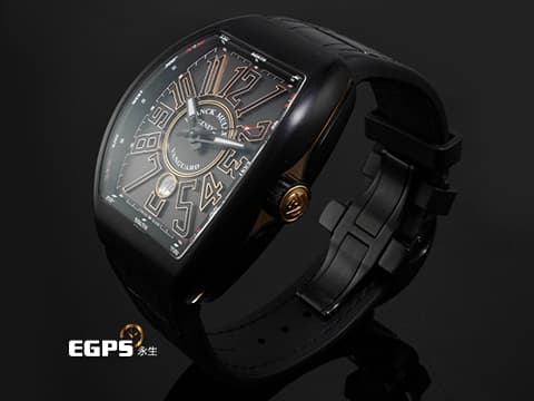 FRANCK MULLER 法蘭穆勒 Vanguard系列 V45 SC DT TT NR BR 5N  鍍PVD不鏽鋼&amp;玫瑰金材質 灰色拉絲直條紋面盤 2025年保單 酒桶型 自動上鍊 44x54mm