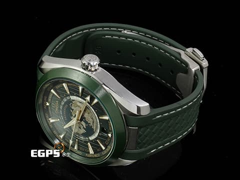 OMEGA 歐米茄 Seamaster 海馬 Aqua Terra 150系列 Worldtimer 世界時區 22032432210001 不鏽鋼材質 綠色甲板紋浮雕地圖面盤 2024年保卡  同軸擒縱 自動上鍊 43mm