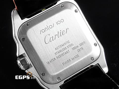CARTIER 卡地亞 Santos 100 山度士 中型&nbsp;鑲鑽錶圈&nbsp;經典羅馬數字時標 大三針 自動腕錶 36mm