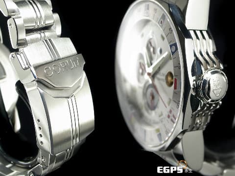 CORUM 崑崙 Admiral's cup 海軍上將 白色面盤 潮汐功能 彩繪海事旗外圈 977.630.20 自動上鍊 鍊帶款 44mm