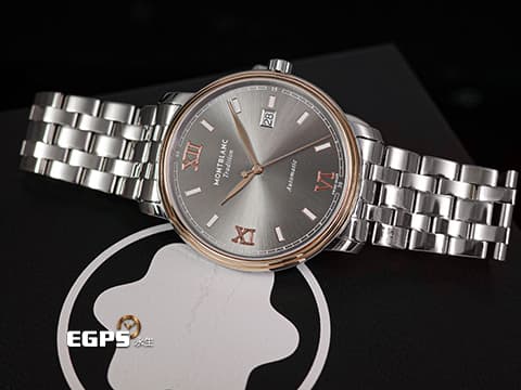 MONTBLANC 萬寶龍 &nbsp;Tradition 傳統系列 127776 鍍金不鏽鋼材質 灰色太陽紋放射面盤 2025年保卡 自動上鍊 40mm