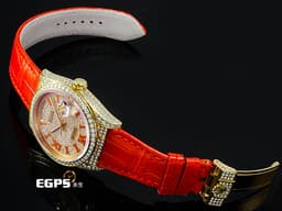 ROLEX 勞力士 Day-Date 36 蠔式 星期日曆型 128159RBR<font color="#ff00ff">&nbsp;</font>18K黃金材質 128159<font color="#ff00ff">&nbsp;</font><font color="#fb7228">原廠鑲嵌滿天星鑽石面盤、錶圈、錶殼、錶扣 橘色琺瑯羅馬數字時標</font>&nbsp;DD36 經典 <font color="#ff0000">官網型錄查不到的隱藏版&nbsp;</font><font color="#FF0000">2025年保卡 </font> 自動上鏈 36mm