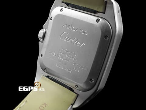 CARTIER 卡地亞 Santos100 山度士 W20126X8 中型 不鏽鋼 大三針&nbsp;銀色白瓷面盤、劍形黑鋼夜光指針、羅馬數字時標 精鑲鑽石錶框錶耳&nbsp;自動上鏈 33mm x 44mm