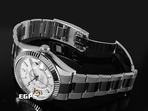 ROLEX 勞力士 Sky-Dweller 蠔式 天行者 336934 最新9002機芯 白色面盤 沙羅系統 年曆錶 兩地時區 不鏽鋼 經典三角坑紋錶圈 2025年保單 蠔式（Oyster）三節錶帶 自動上鍊 42mm