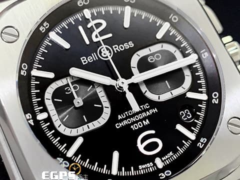 BELL&amp;ROSS 柏萊士  BR 05 CHRONO 系列 BLACK STEEL BR05C-BL-ST/SST 不鏽鋼 黑面不鏽鋼 黑面 計時碼錶 2024年保單 台灣公司貨 白色夜光指針及時標 大三針 自動上鍊 42mm