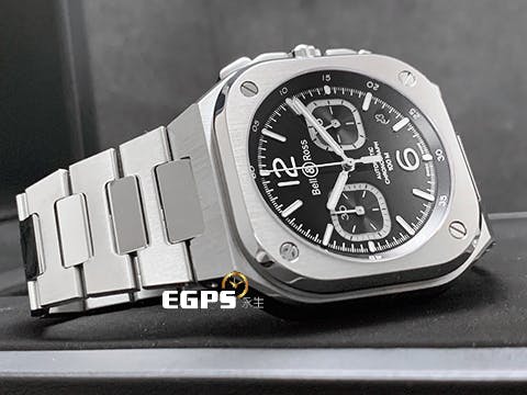 BELL&amp;ROSS 柏萊士  BR 05 CHRONO 系列 BLACK STEEL BR05C-BL-ST/SST 不鏽鋼 黑面不鏽鋼 黑面 計時碼錶 2024年保單 台灣公司貨 白色夜光指針及時標 大三針 自動上鍊 42mm