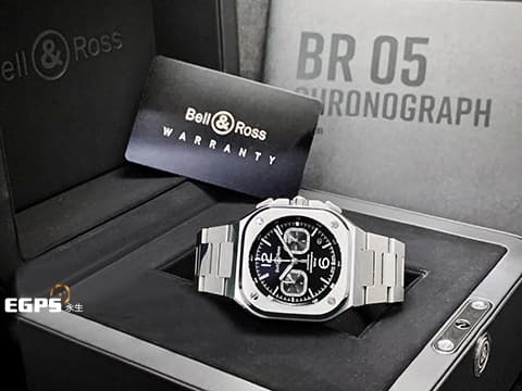 BELL&amp;ROSS 柏萊士  BR 05 CHRONO 系列 BLACK STEEL BR05C-BL-ST/SST 不鏽鋼 黑面不鏽鋼 黑面 計時碼錶 2024年保單 台灣公司貨 白色夜光指針及時標 大三針 自動上鍊 42mm