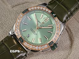 BREITLING 百年靈 Super Chronomat 38 超級機械計時 U17356&nbsp;<font color="#b8e89c">薄荷綠色面盤</font>&nbsp;半金款&nbsp;<font color="#ff00ff">原廠鑲鑽玫瑰金錶圈</font>&nbsp;不鏽鋼&nbsp;<font color="#FF0000">2025年保卡 </font> 自動上鍊 38mm