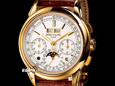 Patek philippe 百達翡麗 PP錶 超複雜功能時計系列 5270J-001 18K黃金材質 瑩白色面盤  經典複雜功能錶款 萬年曆腕錶，月相盈虧顯示，計時功能&nbsp;2022年保單 新錶訂價：6,844,000元&nbsp;手上鍊 41mm
