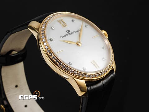 Girard-Perregaux 芝柏 GP錶 1966系列 49528D52A771-CK6A 18K玫瑰金材質&nbsp;原廠鑲嵌68顆鑽石錶圈（約0.58克拉）白色珍珠貝母面盤&nbsp;&nbsp;2025年保單 自動上鍊 30mm
