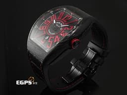 FRANCK MULLER 法蘭穆勒 Vanguard系列 V45 SC DT <font color="#fff04d">黑面拉絲面盤 紅色立體時標</font><font color="#fdef4e"> 碳纖維材質</font> <font color="#FF0000"> 2020年保單 台灣公司貨 </font> 酒桶型 自動上鍊 44x54mm