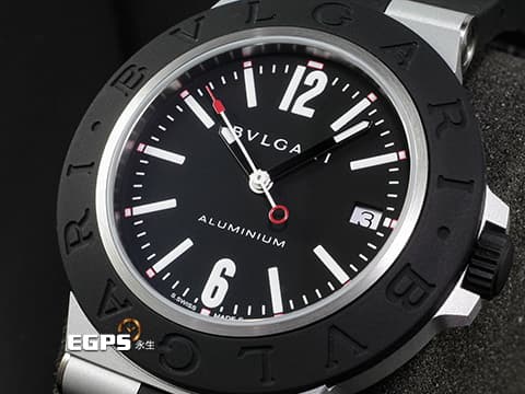 BVLGARI 寶格麗 Bulgari Aluminium系列 103445&nbsp;鋁合金+鈦金屬材質&nbsp;黑色橡膠刻度錶圈&nbsp;2025年保卡 台灣公司貨 自動上鍊 40mm