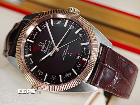 OMEGA 歐米茄 Constellation 星座 Globemaster Annual Calendar 系列 13023412211001「Pie Pan Dial 多邊型立體紅色錶盤」Sedna金材質 半金款 年曆錶&nbsp;2022年台灣公司貨 自動上鏈 41mm