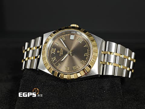 TUOR 帝舵 Royal  皇家系列 28403-0008&nbsp;巧克力棕色太陽紋面&nbsp;18K黃金 半金款 28403 半金腕錶超值首選款&nbsp;2026年新式保卡 自動上鍊 34mm