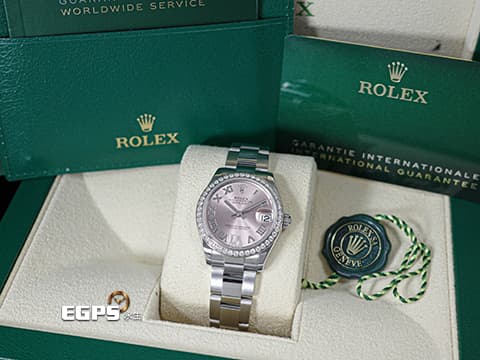 ROLEX 勞力士 Datejust 31 蠔式日誌型 278384RBR 原廠鑲鑽外圈、VI鑲鑽時標粉紅色面盤&nbsp;278384 RBR 經典 DJ31 不鏽鋼&nbsp;2024保卡 蠔式（Oyster）三節錶帶 自動上鍊 31mm