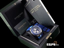 Audemars Piguet 愛彼 AP錶 Royal Oak Offshore 皇家橡樹 離岸型 26400SO.OO.A335CA.01 <font color="#4169e1">藍色陶瓷圈 藍色熊貓面盤</font> ROO 計時碼表 不鏽鋼 26400 SO <font color="#FF0000">藍迷彩 大熊貓 限量400只 2019年新式保卡</font> 自動上鏈 44mm
