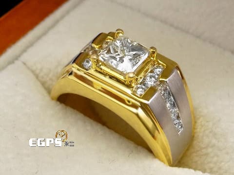 黃K金 天然鑽石 1.01CT 天然真鑽 方鑽 鑽石戒指 男戒