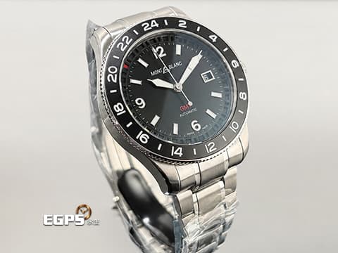 MONTBLANC 萬寶龍 1858 GMT 系列 MB129615 首創無指針 GMT 二地時間 黑色太陽放射紋面盤&nbsp;不銹鋼 大三針&nbsp;2025年保單  自動上鍊 42mm