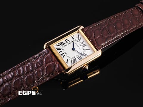 CARTIER 卡地亞 經典 坦克 TANK MUST 小型款 W5200024 18K玫瑰金材質&nbsp;圓珠形錶冠鑲嵌1顆凸圓形藍色合成尖晶石 石英機芯 31 x 24.4mm