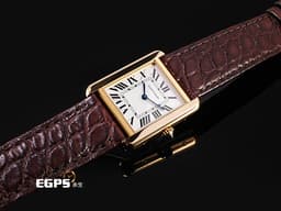 CARTIER 卡地亞 經典 坦克 TANK MUST 小型款 W5200024 18K玫瑰金材質&nbsp;<font color="#6da6d2">圓珠形錶冠鑲嵌1顆凸圓形藍色合成尖晶石</font> 石英機芯 31 x 24.4mm