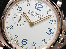 PANERAI 沛納海 Luminor Due 3 Days PAM741 Oro Rosso <font color="#e6e6e0">象牙白色面盤</font>搭配<font color="#3d81a4">藍色數字時標</font> PAM00741 三日鍊 小秒針 玫瑰金材質 <font color="#ff0000">特製P.1000/10鏤空機芯</font>&nbsp;<font color="#FF0000">2020年保單 </font>手上鍊 42mm