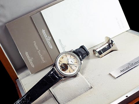 Jaeger LeCoultre 積家 Master Grand Tourbillon GMT 18K白金材質 146.3.34 S 珍珠貝母面盤 原鑲鑽圈 陀飛輪  全球限量100顆 自動上鍊 41.5mm