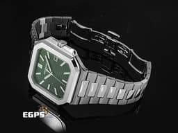 Patek Philippe 百達翡麗 PP Cubitus 5821/1A-001 不鏽鋼材質&nbsp;<font color="#c0f2bf">綠色橫條浮雕日輝紋面盤</font><font color="#2828FF">&nbsp;</font>大三針<font color="#ff0000">&nbsp;方形圓角錶殼 橄欖綠 2026年保單 </font> 自動上鍊 45mm