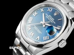 ROLEX 勞力士 Datejust 36 蠔式日誌型 126200&nbsp;DJ36 不鏽鋼材質&nbsp;<font color="#0582f5">藍色面盤 羅馬數字時標</font> <font color="#ff0000">2026年保卡 蠔式（Oyster）三節錶帶</font> 自動上鍊 36mm