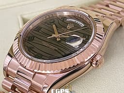 ROLEX 勞力士 DAY-DATE 218235 18K永恆玫瑰金材質 <font color="#FF0000"> 極為稀少的虎紋面盤 絕對一流質感！</font> <font color="#FFFF33"> 此錶歡迎各路錶友以 PP、AP、勞力士 來店交換，本店將以最高價評估～</font> 自動上鍊 41mm