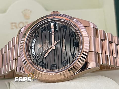 ROLEX 勞力士 DAY-DATE 218235 18K永恆玫瑰金材質  極為稀少的虎紋面盤 絕對一流質感！  此錶歡迎各路錶友以 PP、AP、勞力士 來店交換，本店將以最高價評估～ 自動上鍊 41mm