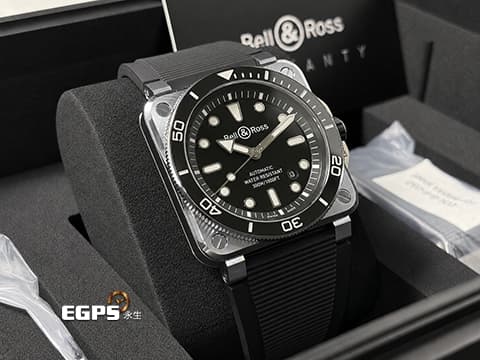 Bell &amp; Ross BR-03 Diver Black Steel BR03A-D-BL-ST/SRB 不鏽鋼材質 精鋼錶圈內嵌高科技陶瓷&nbsp;自動上鍊 42mm