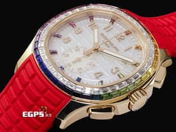 Patek Philippe 百達翡麗 PP錶  Aquanaut  7968/300R-001 海底探險家 海探 手雷 18K玫瑰金材質 <font color="#05f0f0">白色珍珠貝母面盤</font><font color="#fa00fa">&nbsp;</font><font color="#fd96d2">共計52顆長階梯形切割多彩藍寶石（2.62克拉）及50顆長階梯形切割鑽石（2.41克拉）</font>&nbsp;<font color="#ff0000">2026年保單 保有部分原廠膠膜</font>&nbsp;自動上鏈   42.2mm