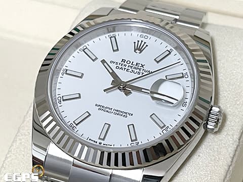 ROLEX 勞力士 DateJust 41 蠔式日誌型 126334 白色面盤 不鏽鋼 DJ41 經典三角坑紋錶圈 2022年新式綠卡 蠔式（Oyster）三節錶帶 自動上鍊 41mm