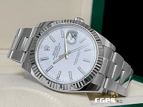 ROLEX 勞力士 DateJust 41 蠔式日誌型 126334 白色面盤 不鏽鋼 DJ41 經典三角坑紋錶圈 2022年新式綠卡 蠔式（Oyster）三節錶帶 自動上鍊 41mm