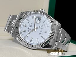 ROLEX 勞力士 DateJust 41 蠔式日誌型 126334 <font color=#F0F0F0>白色面盤</font> 不鏽鋼 DJ41 經典三角坑紋錶圈 <font color=#FF0000>2022年新式綠卡 蠔式（Oyster）三節錶帶</font> 自動上鍊 41mm